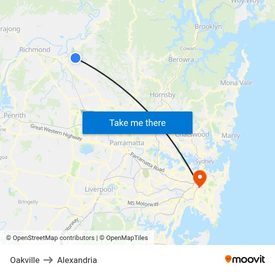 Oakville to Alexandria map