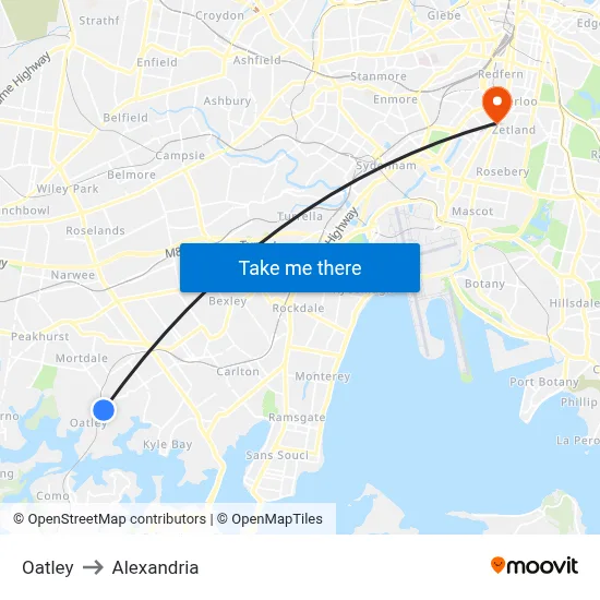 Oatley to Alexandria map