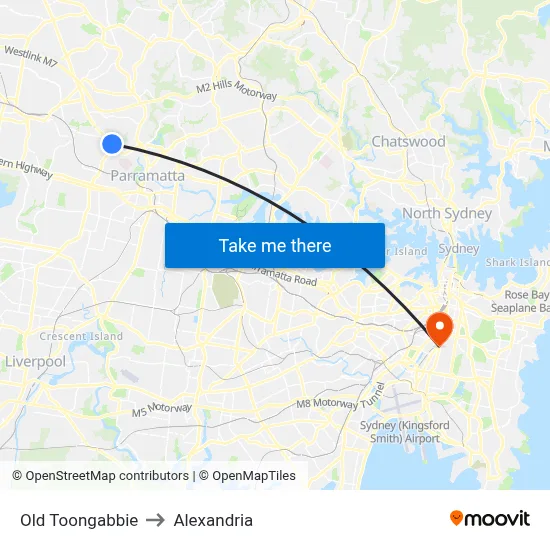 Old Toongabbie to Alexandria map