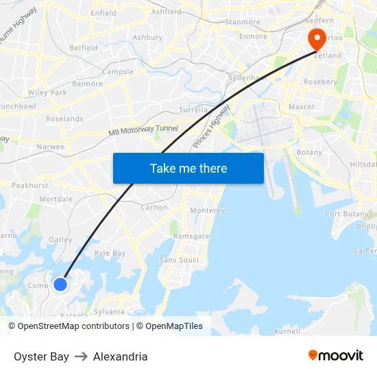 Oyster Bay to Alexandria map