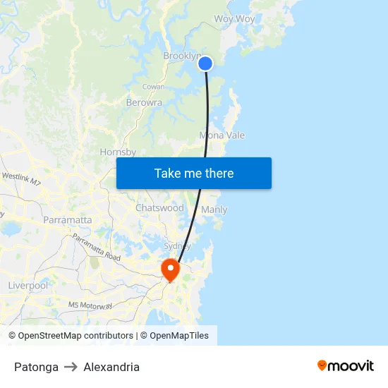 Patonga to Alexandria map