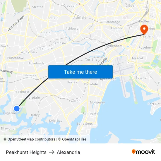 Peakhurst Heights to Alexandria map