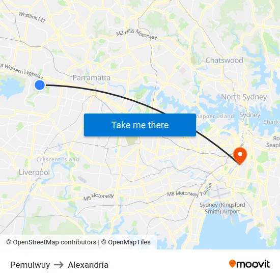 Pemulwuy to Alexandria map