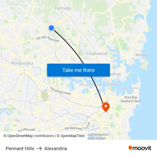 Pennant Hills to Alexandria map