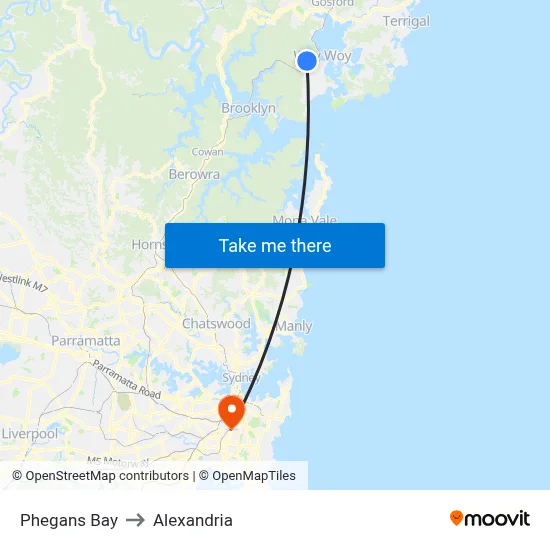 Phegans Bay to Alexandria map