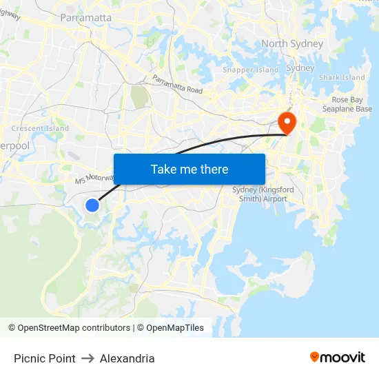 Picnic Point to Alexandria map