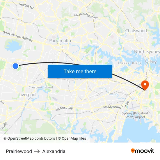 Prairiewood to Alexandria map