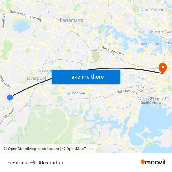 Prestons to Alexandria map
