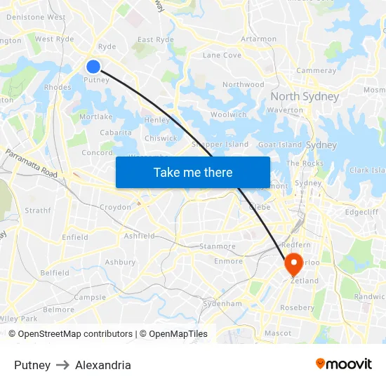 Putney to Alexandria map