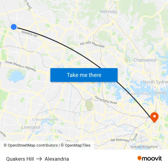 Quakers Hill to Alexandria map