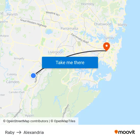 Raby to Alexandria map