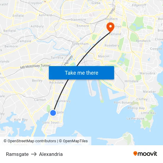 Ramsgate to Alexandria map