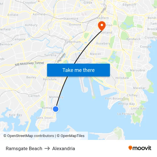 Ramsgate Beach to Alexandria map