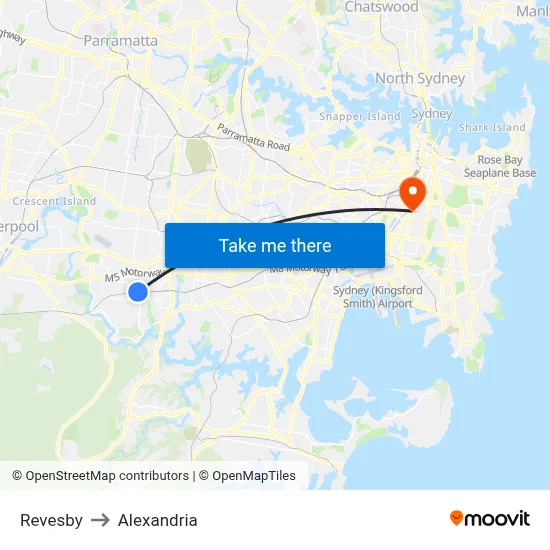 Revesby to Alexandria map