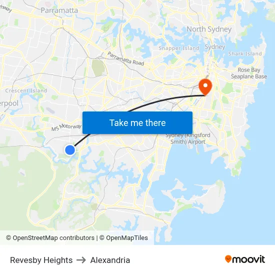Revesby Heights to Alexandria map