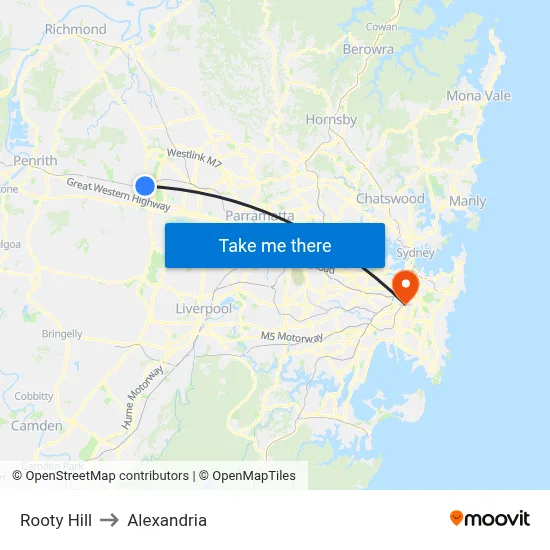 Rooty Hill to Alexandria map