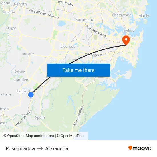 Rosemeadow to Alexandria map