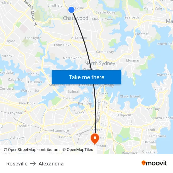 Roseville to Alexandria map