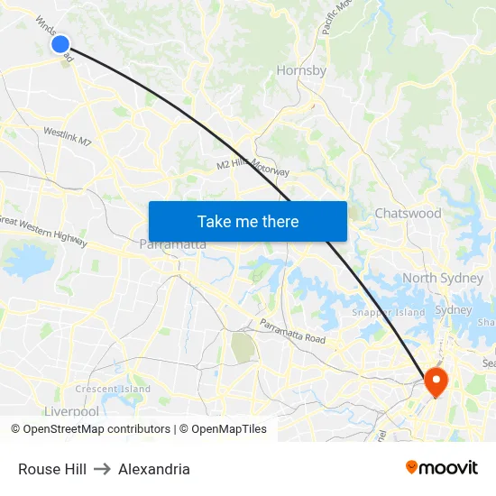 Rouse Hill to Alexandria map