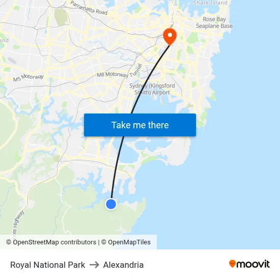 Royal National Park to Alexandria map
