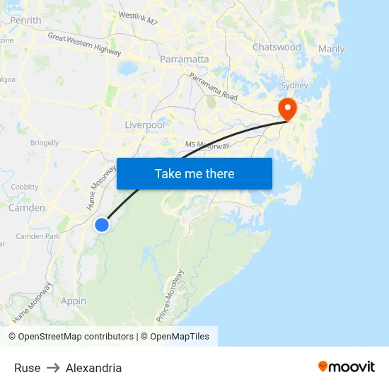 Ruse to Alexandria map