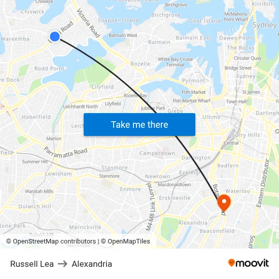 Russell Lea to Alexandria map