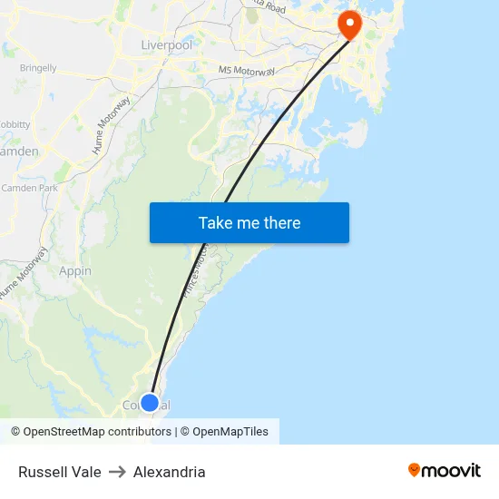 Russell Vale to Alexandria map