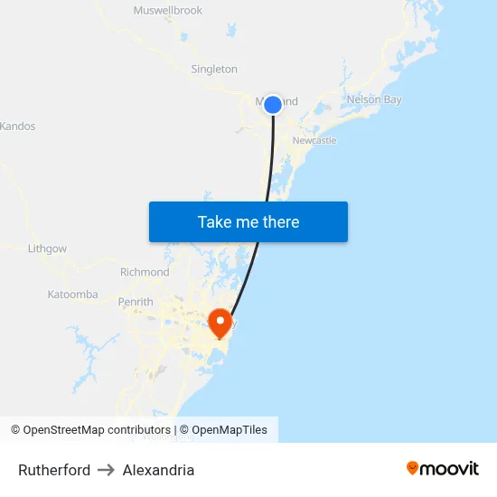 Rutherford to Alexandria map