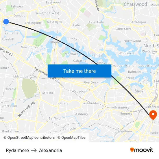 Rydalmere to Alexandria map