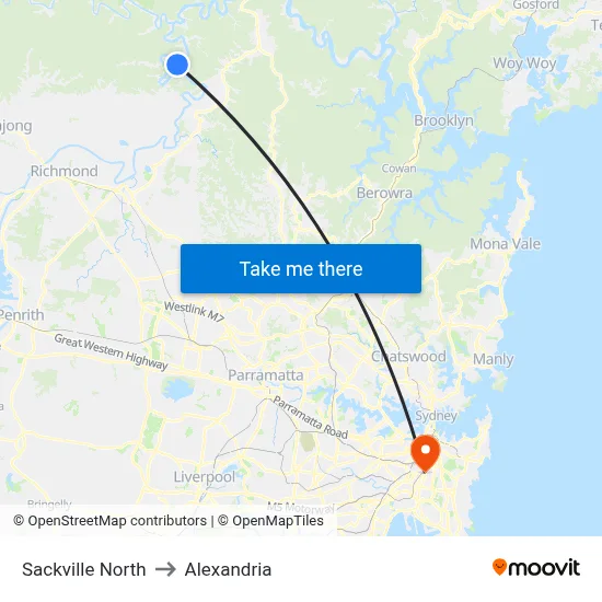 Sackville North to Alexandria map