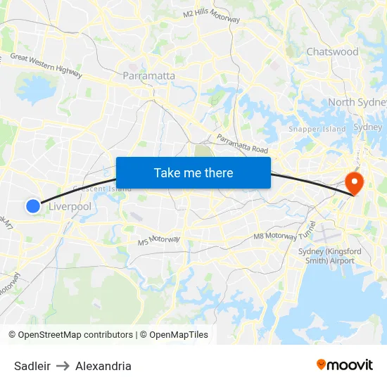 Sadleir to Alexandria map