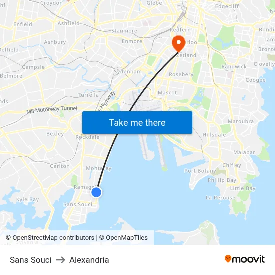 Sans Souci to Alexandria map