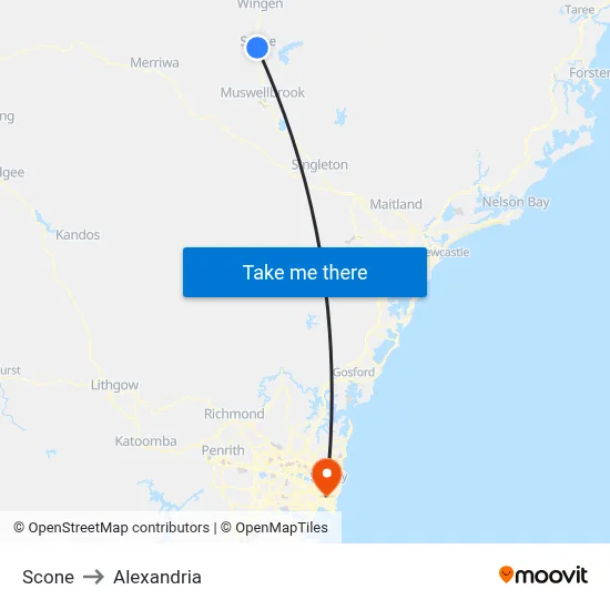 Scone to Alexandria map