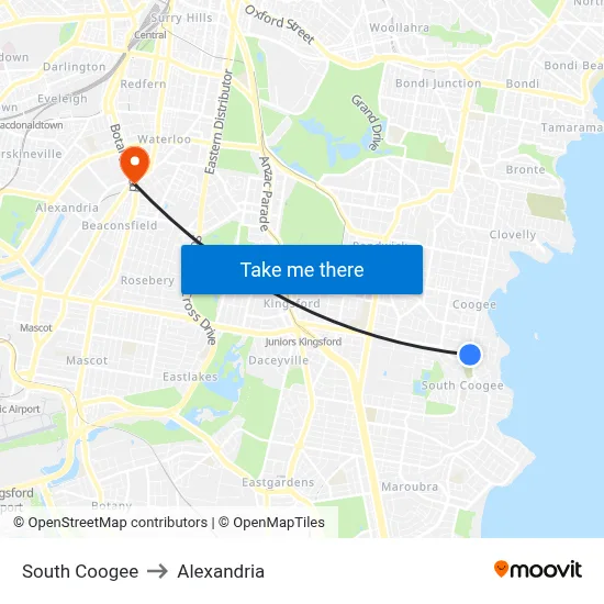 South Coogee to Alexandria map