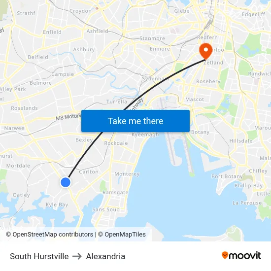 South Hurstville to Alexandria map