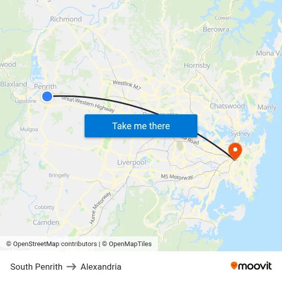 South Penrith to Alexandria map