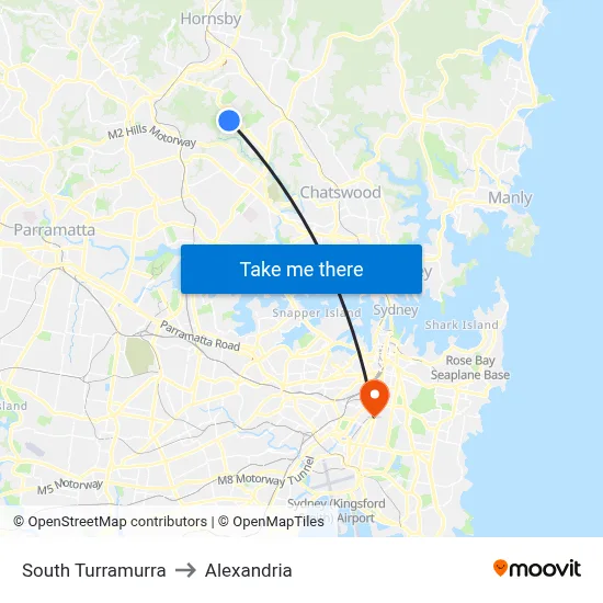 South Turramurra to Alexandria map