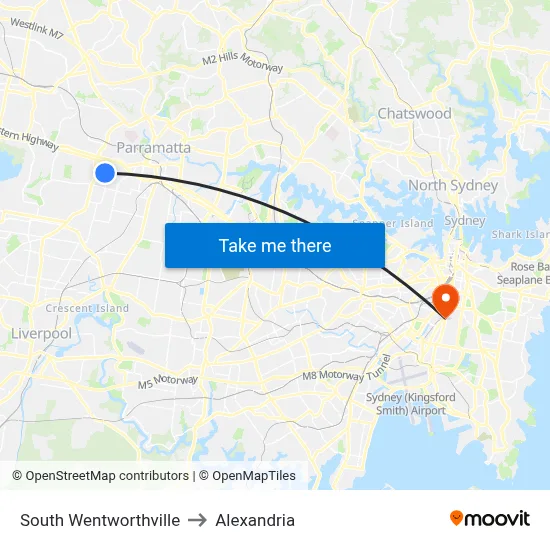 South Wentworthville to Alexandria map