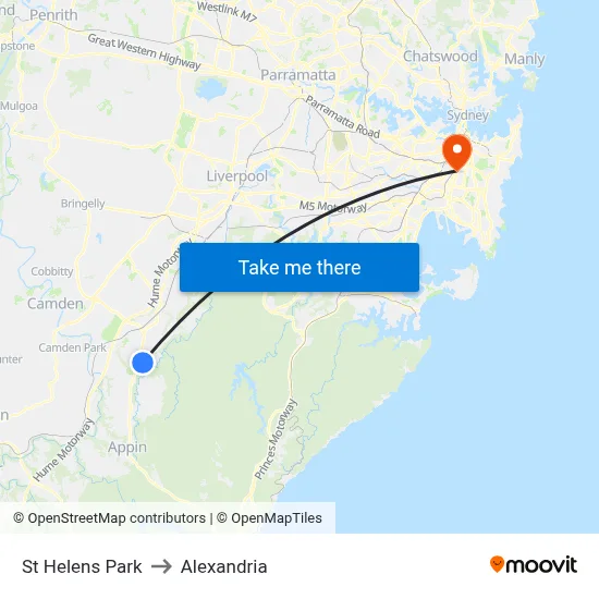 St Helens Park to Alexandria map