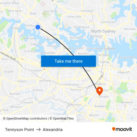 Tennyson Point to Alexandria map