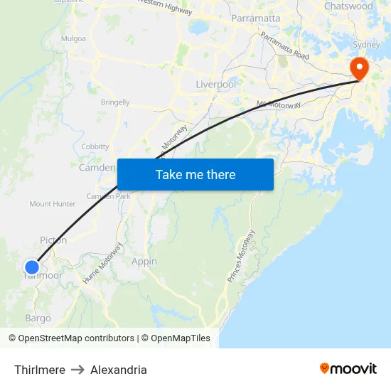 Thirlmere to Alexandria map
