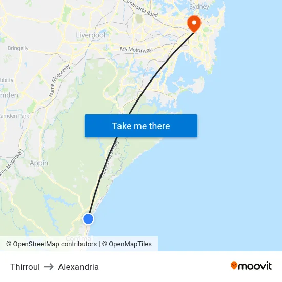 Thirroul to Alexandria map