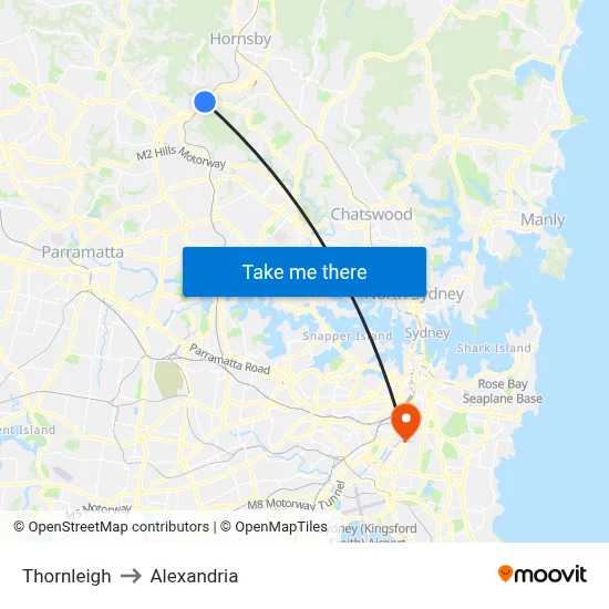 Thornleigh to Alexandria map