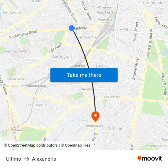 Ultimo to Alexandria map