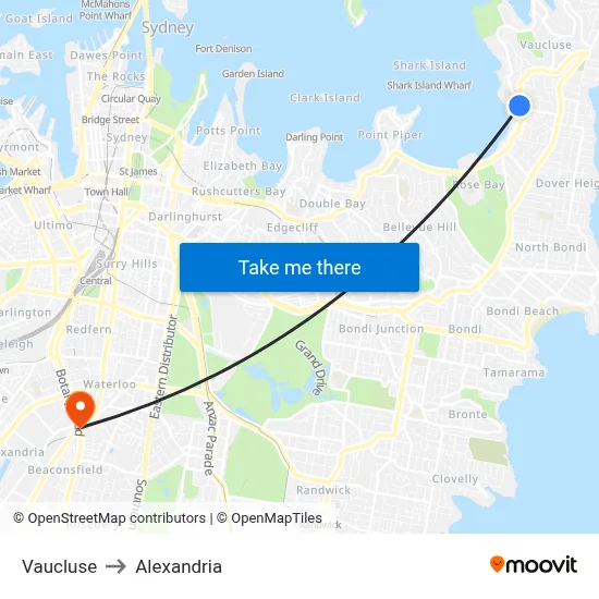 Vaucluse to Alexandria map