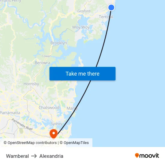 Wamberal to Alexandria map