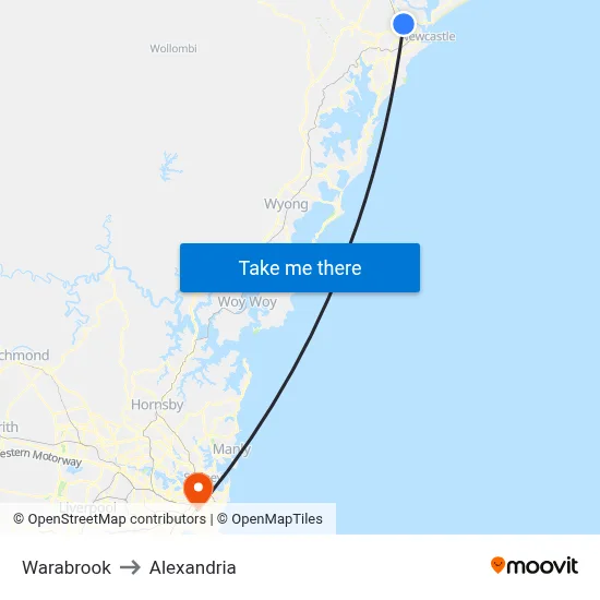 Warabrook to Alexandria map