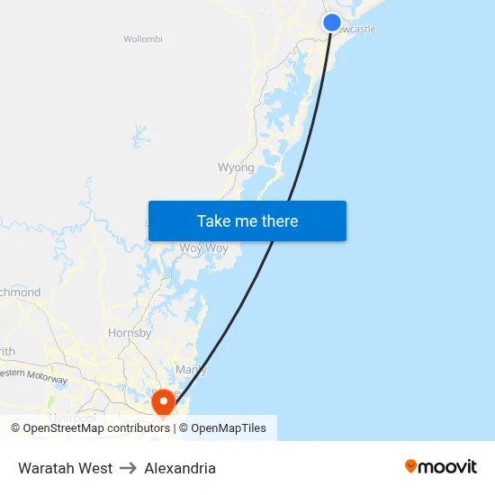 Waratah West to Alexandria map