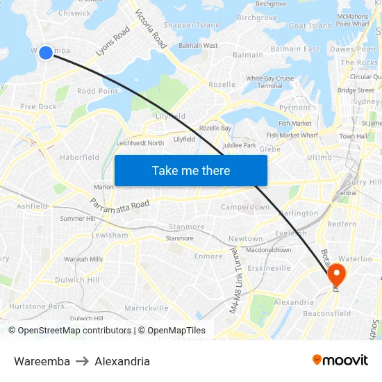 Wareemba to Alexandria map