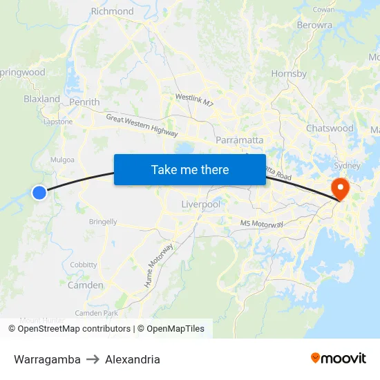 Warragamba to Alexandria map